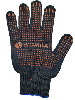 Перчатки трикотажные вязаные специальные х/б, ПВХ, 5 нитей, 7,5 класс, 215 текс, черные WUMAX 2899400136