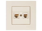 Розетка телефонная + компьютерная, RJ12+Cat5e, скрытая, кремовая, RITA, Mutlusan 22201390102
