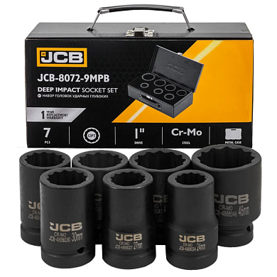Набор ударных глубоких головок 24-46 мм 12-гр 1'' 7 пр JCB JCB-8072-9MPB