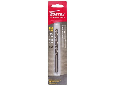 Сверло по металлу ц/х 8.0х75х117 мм HSS WORTEX WDB080117M2111