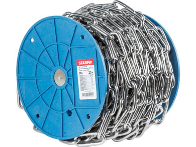 Цепь сварная длиннозвенная М6 нерж.сталь, А2, DIN 763, бухта 25м Starfix SMP-34663-25