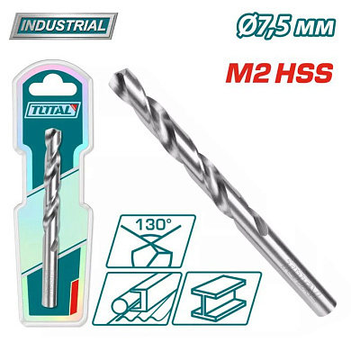 Сверло по металлу M2 HSS 7,5 мм TOTAL TAC1200751