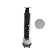 Выдвижной удлинитель Vulcan USB, 60 мм 3 розетки 2 USB, пластик, цвет алюминий AKS 78894