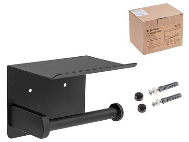 Держатель для туалетной бумаги с полкой, нержавеющая сталь, 2 способа крепления: лента, шурупы PERFECTO LINEA 35-031010