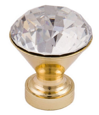 Ручка меб. кнопка мет. Crystal Palace B 25мм, золото+кристал AKS 12079