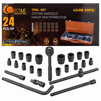 Набор ударных инструментов 24 пр. 1/2'' 6-гр. FORSTIME FT-4245B-5MPB