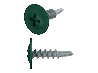 Саморез 4.2х19 мм с прессшайбой, цинк, со сверлом, RAL 6005, 50 шт в зип-локе, цвет зеленый мох Starfix SMZ1-18343-50