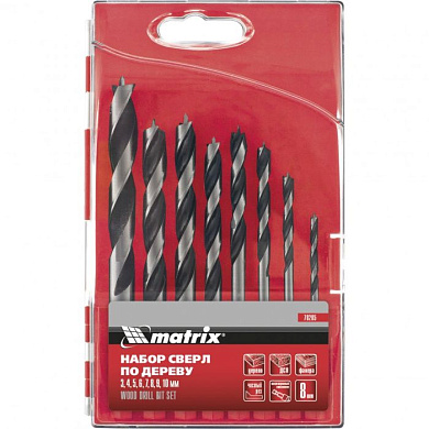 Набор сверл по дереву, 3-4-5-6-7-8-9-10 мм, 8 шт, шестигранный хвостовик, Matrix 70285