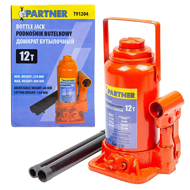 Домкрат бутылочный 12 т с клапаном, 200-385 мм Partner PA-T91204