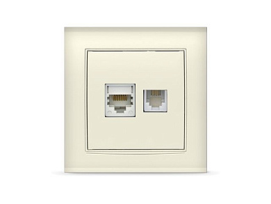 Розетка 2-ая компьютерная и телефонная, скрытая слоновая кость, Бриллиант, UNIVersal 7948837