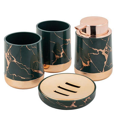 Набор для ванной комнаты 4 пр., мыльница, дозатор для мыла, подставка для зубных щеток, подставка для косметических аксессуаров La and Te beaute LT-BSP-14GR