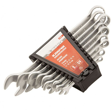 Набор ключей комбинированных, 6-22 мм, 9 шт., CrV, матовый хром Matrix 15410