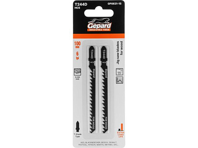 Пилка лобз. по дереву T244D, 2 шт., пропил криволинейный, грубый, быстрый рез GEPARD GP0631-15