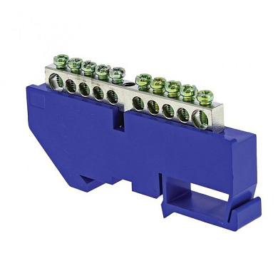 Шина "0" N (6x9мм) 10 отв, цинк синий изолятор на DIN-рейку EKF PROxima sn1-63-10-d