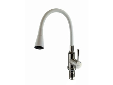 Смеситель для кухни с гибким изливом, нержавеющая сталь, сатин + белый Ledeme L74199-3