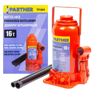 Домкрат бутылочный 16 т, с клапаном, 225-430 мм Partner PA-T91604