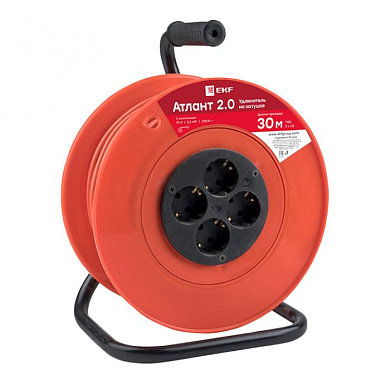 Удлинитель на катушке "Атлант 2,0" 4 гнезда 30м с заземлением ПВС 3*1,0 10А/2,2кВт PROxima UKA02-10-310-4-30