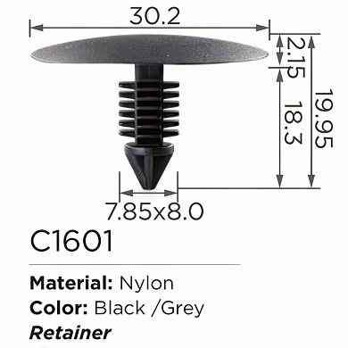 Клипса для крепления внутренней обшивки а/м Рено пластиковая 100 шт Forsage F-C1601(Renault)