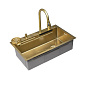 Мойка н/сталь, прямоугольная одночашевая, со смесителем, 750*450мм, золото, PVD покрытие, врезная на/вровень столешнице, AKS (3,2мм) 112681