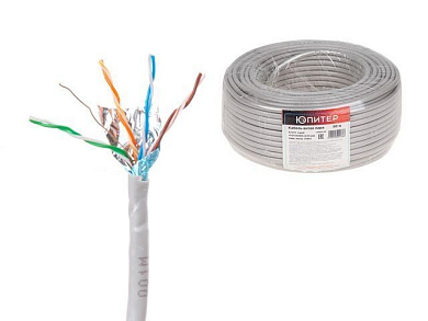 Кабель витая пара F/UTP Cat5E 4х2х24AWG, 0.51 мм, 50 м, медь, внутр., ПВХ Юпитер JP3010-50