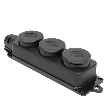 Розетка (колодка) трехместная с защит, крышками каучуковая 230В 2P+PE 16A IP44 EKF Марс RPS-015-16-230-44