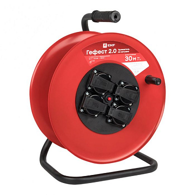 Удлинитель на катушке "Гефест 2,0" 4 гнезда 30м с заземлением и предохранителем ПВС 3*1,5 16А/3,5кВт IP44 PROxima UKA02-16-R315-4-30-IP44