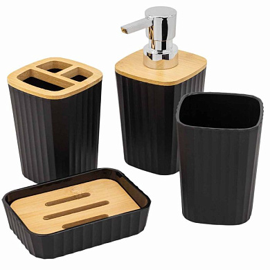 Набор для ванной комнаты 4 пр., мыльница, дозатор для мыла, подставка для зубных щеток, подставка для косметических аксессуаров La and Te beaute LT-BSP-6BK