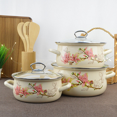 Набор кастрюь Магноия-1-Экстра стиь, 2, 3, 4 л, соновая Керченский металлургический завод 61904-МАГНОЛИЯ