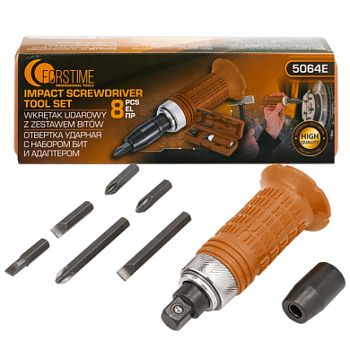 Отвертка ударная с набором бит PH, SL и адаптером 8 пр FORSTIME FT-5064E