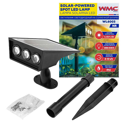 Светильник светодиодный на солнечной батарее 1500мАч, 3 светодиода SMD WMC TOOLS WMC-WL6003 NR