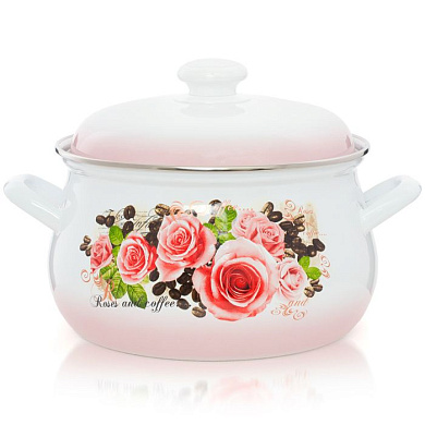 Кастрюля эмал грушевидная Розы и кофе 4.5л *4 МТ.ОПТ ЭТ-71603
