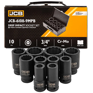 Набор ударных глубоких головок 17-46 мм 3/4'' 10 пр 12-гр JCB JCB-6108-9MPB