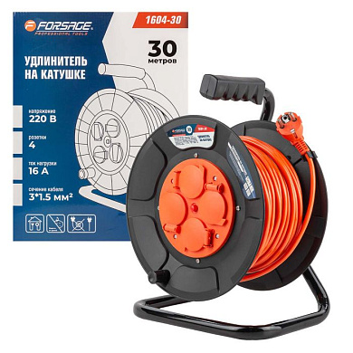 Удлинитель на катушке с розетками 30 м, 220В Forsage F-1604-30