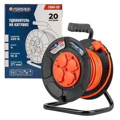 Удлинитель на катушке с розетками 20 м, 220В Forsage F-1004-20