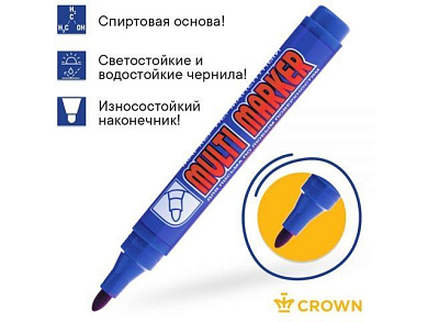 Маркер промышл. перманентный фетровый синий CROWN MULTI MARKER, толщ. линии 3.0 мм CROWN маркеры CPM-800blue