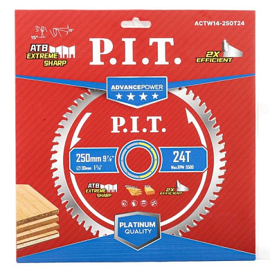 Диск пильный по дереву ADVANCE 250x30x2,2 мм, 24T Carbide, зуб ATB 15° PIT ACTW14-250T24