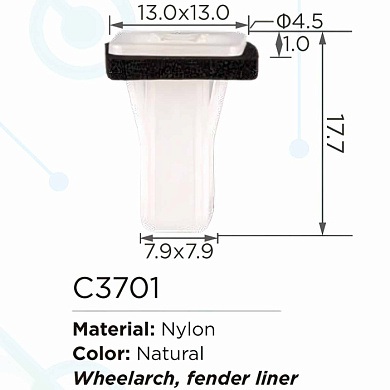 Клипса для крепления внутренней обшивки а/м Грейт вол, пласт., 100 шт Forsage C3701(Great wall)