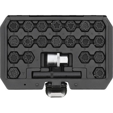 Набор головок для секретных колесных болтов AUDI, 22 пр. размерный номер A-X, в кейсе Yato YT-060304