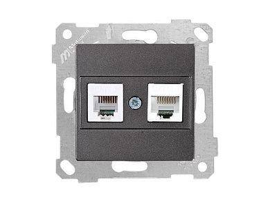 Розетка телефонная + компьютерная, RJ12+Cat5e, скрытая, без рамки, дымчатая, RITA, Mutlusan 22001390195