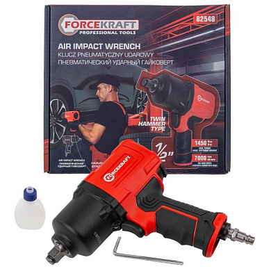Пневмогайковерт ударный ''Twin Hammer'' с реверсом и регулировкой усилия в облегченном корпусе 1/2'' 1450Hм ForceKraft FK-82548