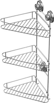 Полка в ванную - корзина угловая на вакуумных присосках, пластик + сталь, хром Ledeme L3728-3