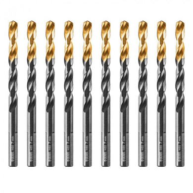 Сверло по металлу, 7 мм, HSS-Tin, Golden Tip, 10 шт. Denzel 717217