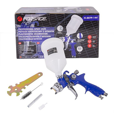 Краскораспылитель с верхним пластиковым бачком, 600 мл, 1.4 мм, 2.0-3.5Bar, 120-200л/мин Forsage F-H-887P-14V