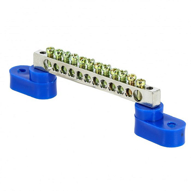 Шина "0" N (6x9мм) 12 отв, цинк 2 синих угловых изолятора EKF PROxima sn1-63-12-2