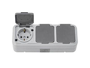 Розетка 3-ая (открытая, с/з, брызг. защ.) серая, Пралеска Аква, (IP54 пылебрызгозащищенные) Bylectrica РА16-0132(03)