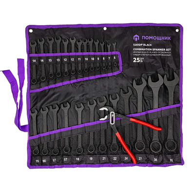 Набор комбинированных ключей 6-32 мм, пассатижи 250 мм, 26 пр Помощник 5261DP+1 BLACK