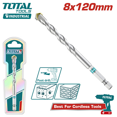 Сверло по бетону с шестигранным хвостовиком 8x120 мм TOTAL TAC280812