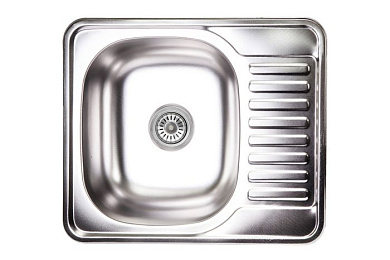 Мойка нерж. сталь, прямоугольная одночашевая, 580*480мм, декорированный хром, универсальная (0,8мм) AKS 10993