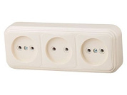 Розетка 3-ая, открытая, б/з, бежевая, Стандарт, RA 16-363-БЖ, Юпитер JP7430-09