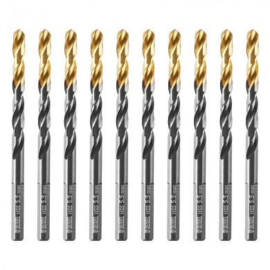 Сверло по металлу, 5,5 мм, HSS-Tin, Golden Tip, 10 шт. Denzel 717214